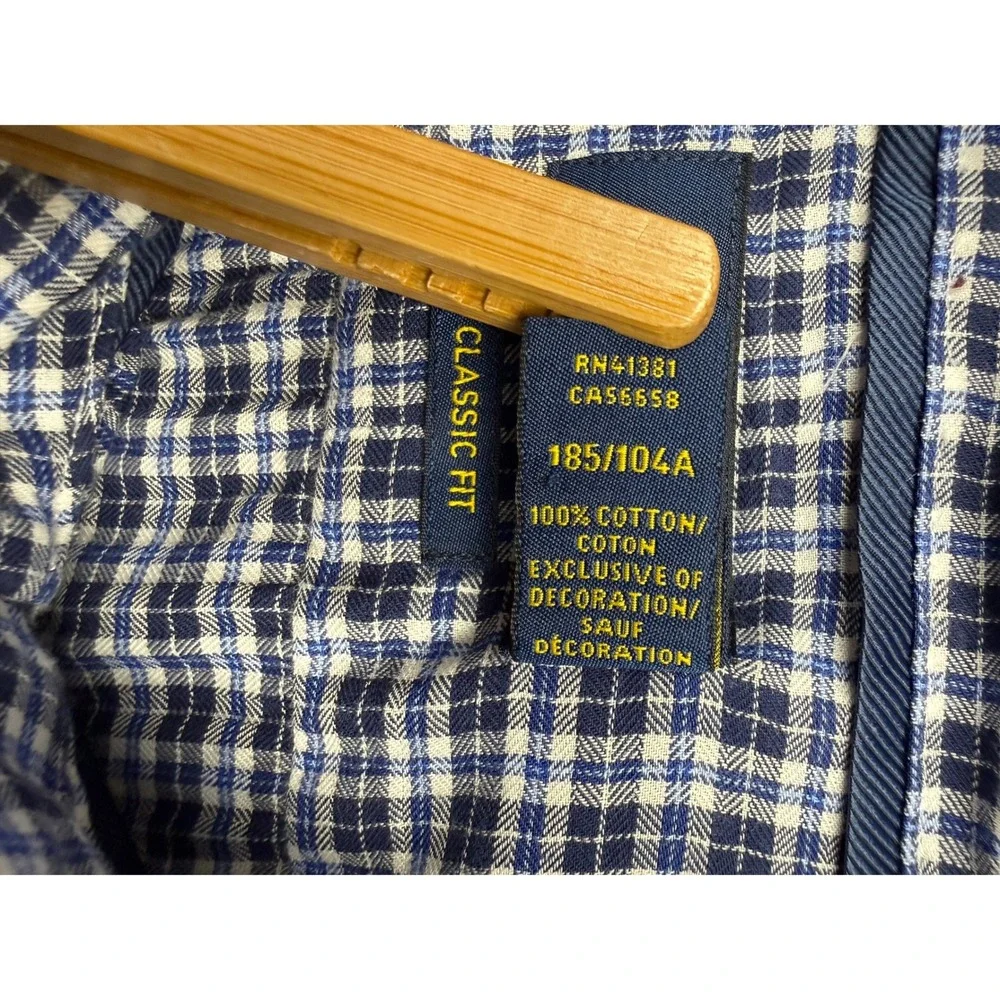 Polo Ralph Lauren Mens XL Classic Fit Plaid Button Shirt Navy Blue White Classic